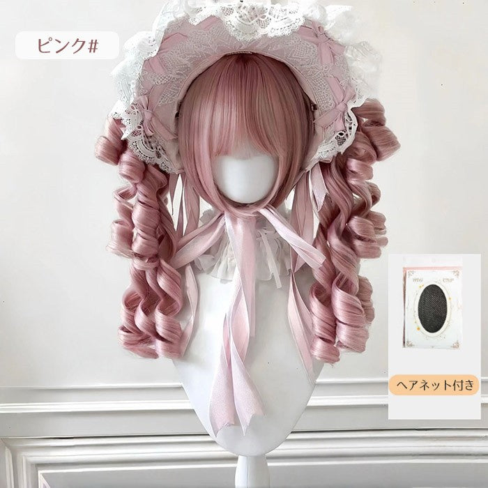 【7日内出荷】ロリータ ウィッグ ピンク ツインテール ロングカール 三層カール 前髪あり 耐熱 高品質 フルウィッグ 自然 ふんわり ヘア レディース コスプレ ハロウィン 撮影 イベント おしゃれ 可愛い