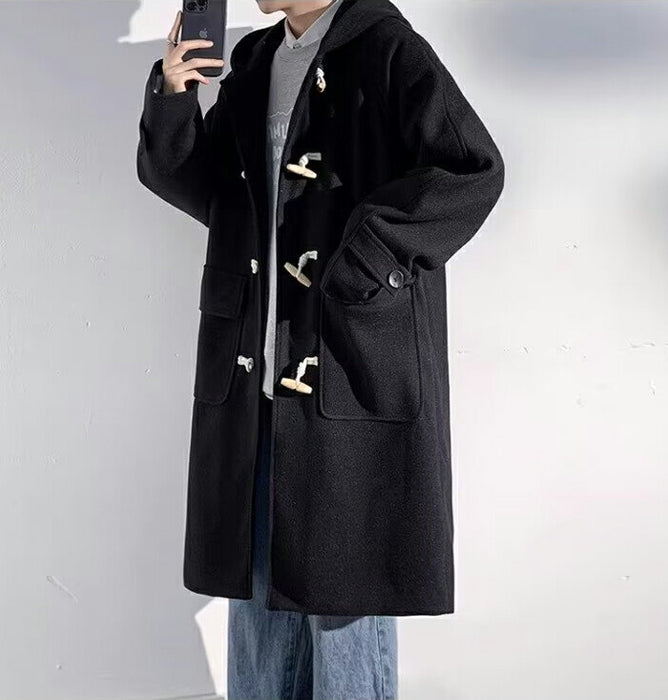 【7日内出荷】ダッフルコート スクールコート 学生 男子 メンズ 裏ボア ロング丈 フード付き アウター ジャケット スクールウェア 通学 制服 ダッフル コート 高校生 カジュアル ゆったり 体型カバー おしゃれ 暖かい 厚手 防寒 コート ブラック 黒