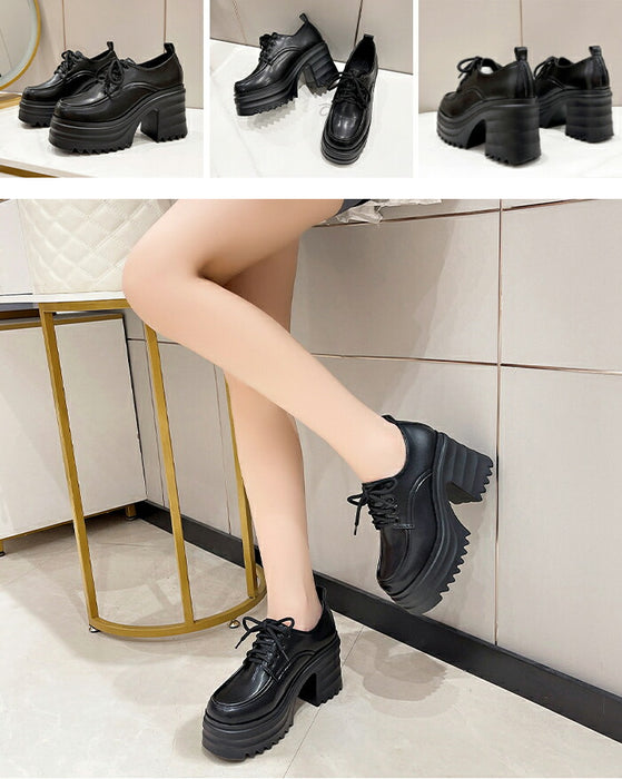 【7日内出荷】【10cmヒール】オックスフォードシューズ 厚底シューズ レディース 厚底 チャンキーヒール 太ヒール Uチップ 革靴 レザー 合皮 シャーク 歩きやすい 疲れにくい 美脚 脚長 おしゃれ 学生 通学 通勤 黒 オフホワイト ベージュ 秋冬 シューズ
