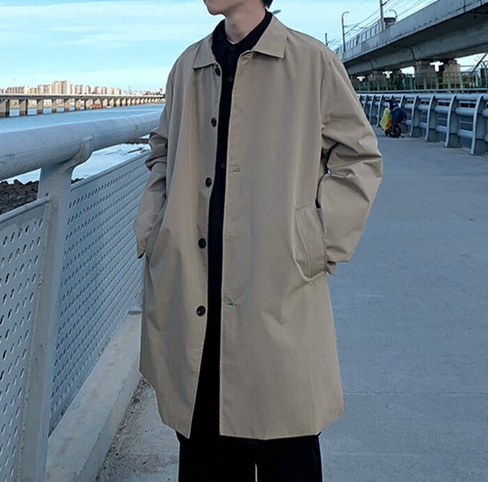 【S-3XL】ステンカラーコート メンズ  コート スプリングコート オーバーサイズ ビッグシルエット ゆったり 薄手 ライトアウター ロングコート ビジネス カジュアル 通勤 通学 シンプル 無地 韓国 おしゃれ 春 秋 服 黒 ベージュ 大きいサイズ