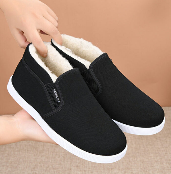 【7日内出荷】スリッポン メンズ 裏ボア スニーカー 暖かい あったか 歩きやすい 軽量 防寒 保温  サイドゴア 履きやすい 脱ぎ履きしやすい カジュアルシューズ モカシン シンプル ムートン 普段履き おしゃれ 秋冬 大きいサイズ 27.0cm 黒 ブラック