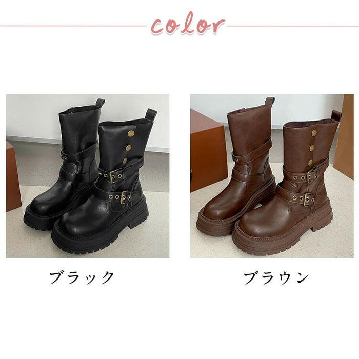 【7日内出荷】ショートブーツ レディース 厚底 エンジニアブーツ 太ヒール 美脚 韓国 通勤 ブーツ おしゃれ ラウンドトゥ 秋ブーツ 靴 カジュアル 痛くない 履きやすい 柔らかい ジョッキーブーツ 幅広 ゆったり きれいめ シンプル 人気 春夏秋冬 仕事 PU 合皮 原宿系 細見え 黒 ブラウン