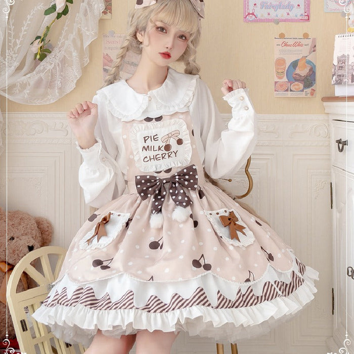 【7日内出荷】2点セット コスプレ仮装 キャミソールワンピース ロリータ服 ドレス 洋服 JSK リボン プリンセス lolita フリル お姫様 ノースリーブ シャツ付き  ハロウィン衣裳 COSPLAY 仮装パーティー レディース ガールズ 可愛い メイド喫茶 学園祭文化祭 イベント舞台演出服 S M L XL