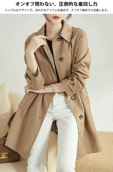 【M-5XL】トレンチコート レディース 大きいサイズ ステンカラーコート アウター ロングコート 膝丈 スプリングコート カジュアル 通勤 きれいめ おしゃれ 上品 チェック ゆったり 軽 体型カバー 入学式 入園式 卒業式 オフィス 春 秋 冬 ベージュ 紺