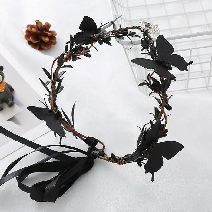 【7日内出荷】コスプレ ヘッドバンド ゴシック バタフライ ヴィンテージ風 レディース メンズ 男女通用 ヘッドアクセサリー 頭飾り ガーリー ダーク パーティー イベント ステージ 文化祭 学園祭 ハロウィン コスチューム ブラック 黒 mj004lc