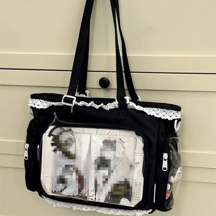 【7日内出荷】【2WAY】ショルダーバッグ 肩掛け トートバッグ  痛バ バッグ 無地 軽量 ぬいぐるみバッグ ビニールバッグ 透明 缶バッジ 見せる収納 痛バック 通学 推し活 通勤 カジュアル レディース おしゃれ 女の子 かわいい