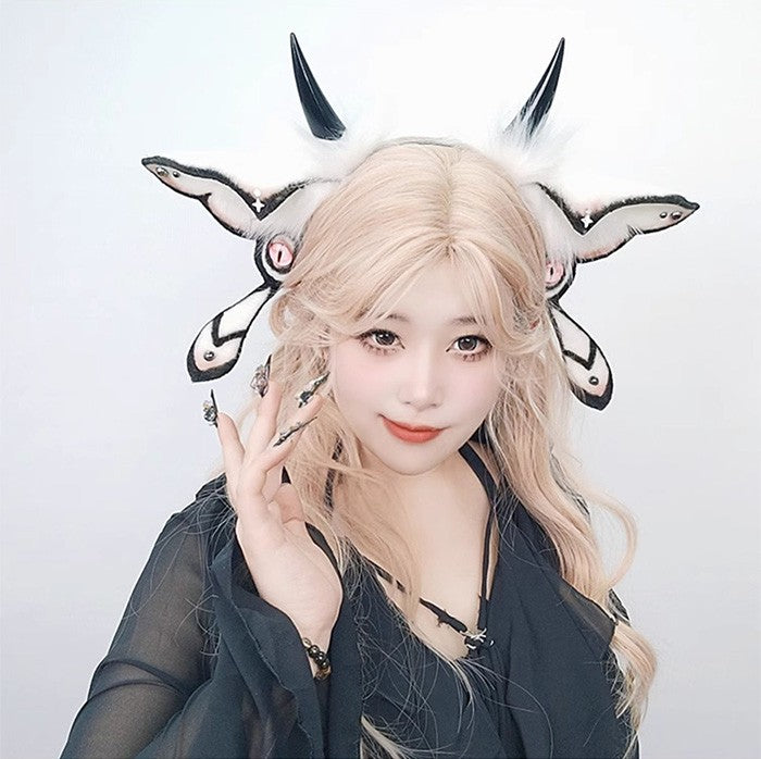 【7日内出荷】カチューシャ ハロウィン 仮装 悪魔 ヴィラン デビル ホワイト ブラック コスプレ用 ヘッドドレス フェイクファー製 ヘアアクセサリー ふわふわ 耳飾り かわいい セクシー 可愛いコスプレ 小物 撮影 グッズ レディース 大人 女性 ハロウィン コスチューム mj001lc