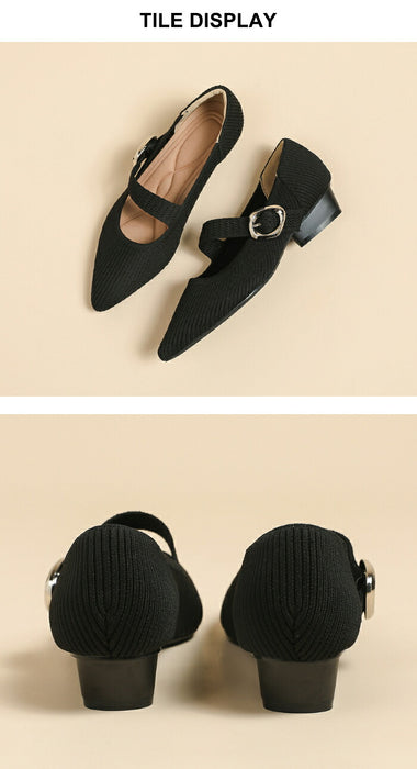 【7日内出荷】【3cmヒール】パンプス レディース 痛くない 歩きやすい ニット メリージェーン ポインテッドトゥ ローヒール 3cm チャンキーヒール 疲れない 柔らかい 脱げない 美脚 靴 軽量 オフィス 通勤 フォーマル 結婚式 母の日 大きいサイズ 黒 春 夏 秋