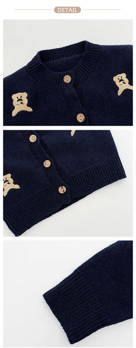 【7日内出荷】ベビー服 くま柄 カーディガン ニット トップス コート キッズ服  赤ちゃん 子供服 厚手 長袖 赤ちゃん 子供 ジャケット 羽織 重ね着 子供 秋 冬 カジュアル ナチュラル おしゃれ  重ね着 パーカー 出産祝い ギフト プレゼント 防寒