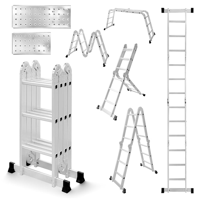RAKU 多機能はしご はしご兼用脚立 アルミ製 足場板付き 3段3.6m/4段4.7m 耐荷重150kg 折りたたみ式 多用途 滑り止め コンパクト 持ち運び簡単 家庭 業務用