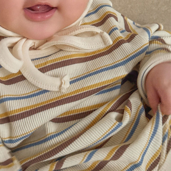 【7日内出荷】【2点セット】ベビー ボーダー ロンパース  女の子 男の子 長袖 ベビー服 肌着 カバーオール 退院 出産祝い 子供服 オールインワン おしゃれ ハット付き ベビー キッズ 赤ちゃん ルームウェア パジャマ 写真撮影 退院着 お食い初め 百日祝 100日祝