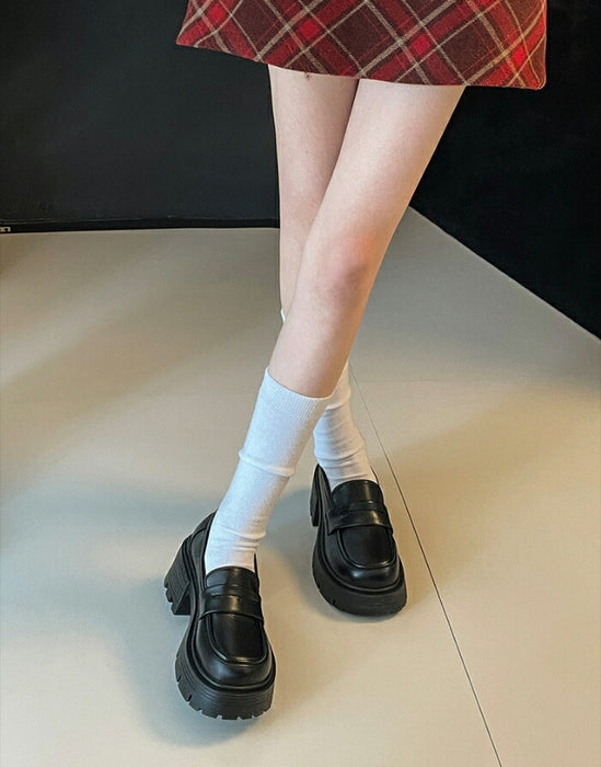 【7日内出荷】【7cmヒール】厚底ローファー レディース 7cmヒール コインローファー チャンキーソール ボリュームソール プラットフォーム 革靴 歩きやすい 疲れにくい 美脚 シューズ 脚長 韓国 ギャル プレッピー 学生 通学 制服コーデ ライブ 黒 白 オールシーズン