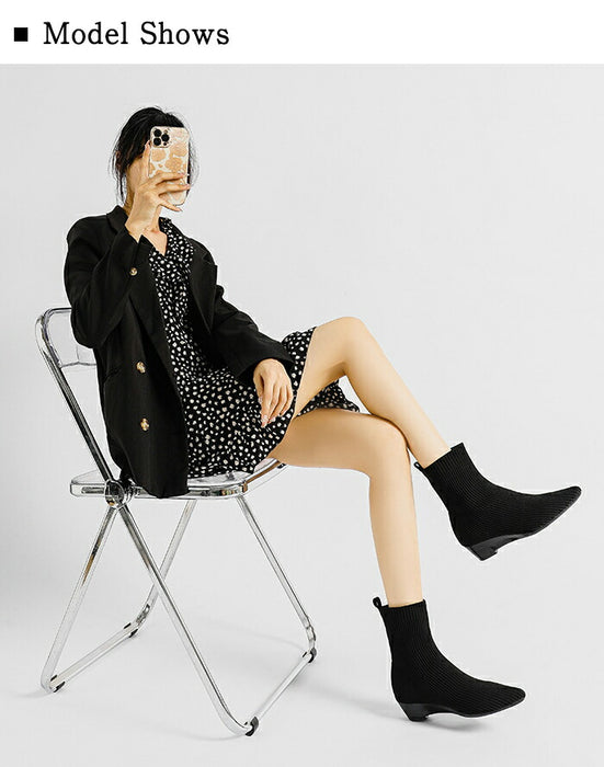 【7日内出荷】【3.5cmヒール】ソックスブーツ レディース ニット ショートブーツ 痛くない 歩きやすい ストレッチブーツ ポインテッドトゥ ローヒール ウェッジソール 3.5cm 美脚 疲れない 軽量 柔らかい フィット感 オフィス 通勤 きれいめ バイカラー 秋冬 春