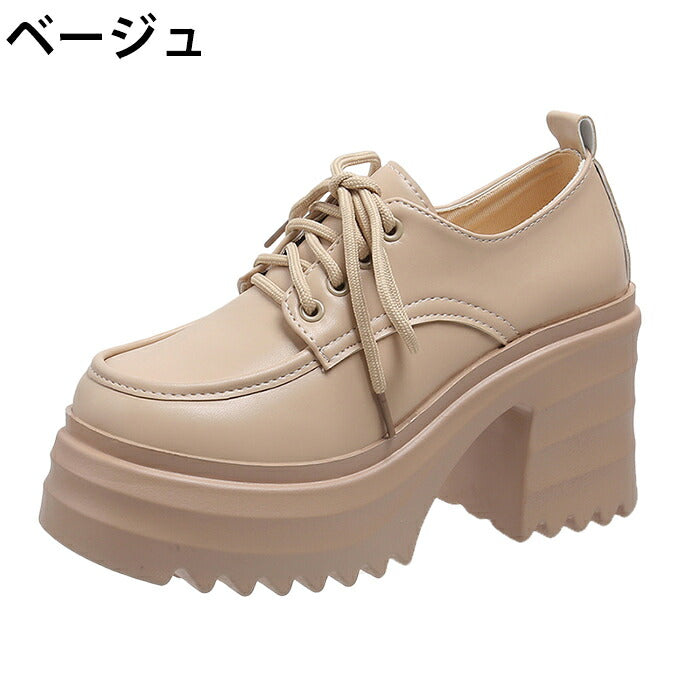 【7日内出荷】【10cmヒール】オックスフォードシューズ 厚底シューズ レディース 厚底 チャンキーヒール 太ヒール Uチップ 革靴 レザー 合皮 シャーク 歩きやすい 疲れにくい 美脚 脚長 おしゃれ 学生 通学 通勤 黒 オフホワイト ベージュ 秋冬 シューズ