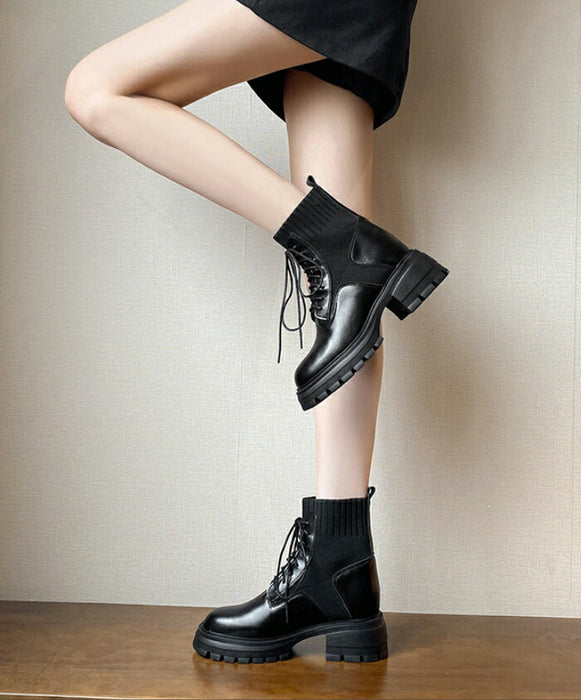 【9CMヒール】ブーツ レディース ショートブーツ レースアップブーツ ソックスブーツ 編み上げブーツ ニット 厚底 9CMヒール インヒール 2CM 秋ブーツ 歩きやすい 柔らかい チャンキーヒール 防寒 通勤 通学 学生 カジュアル 小さいサイズ 秋冬 黒 白