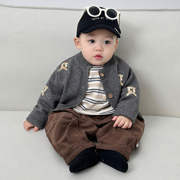 【7日内出荷】ベビー服 くま柄 カーディガン ニット トップス コート キッズ服  赤ちゃん 子供服 厚手 長袖 赤ちゃん 子供 ジャケット 羽織 重ね着 子供 秋 冬 カジュアル ナチュラル おしゃれ  重ね着 パーカー 出産祝い ギフト プレゼント 防寒